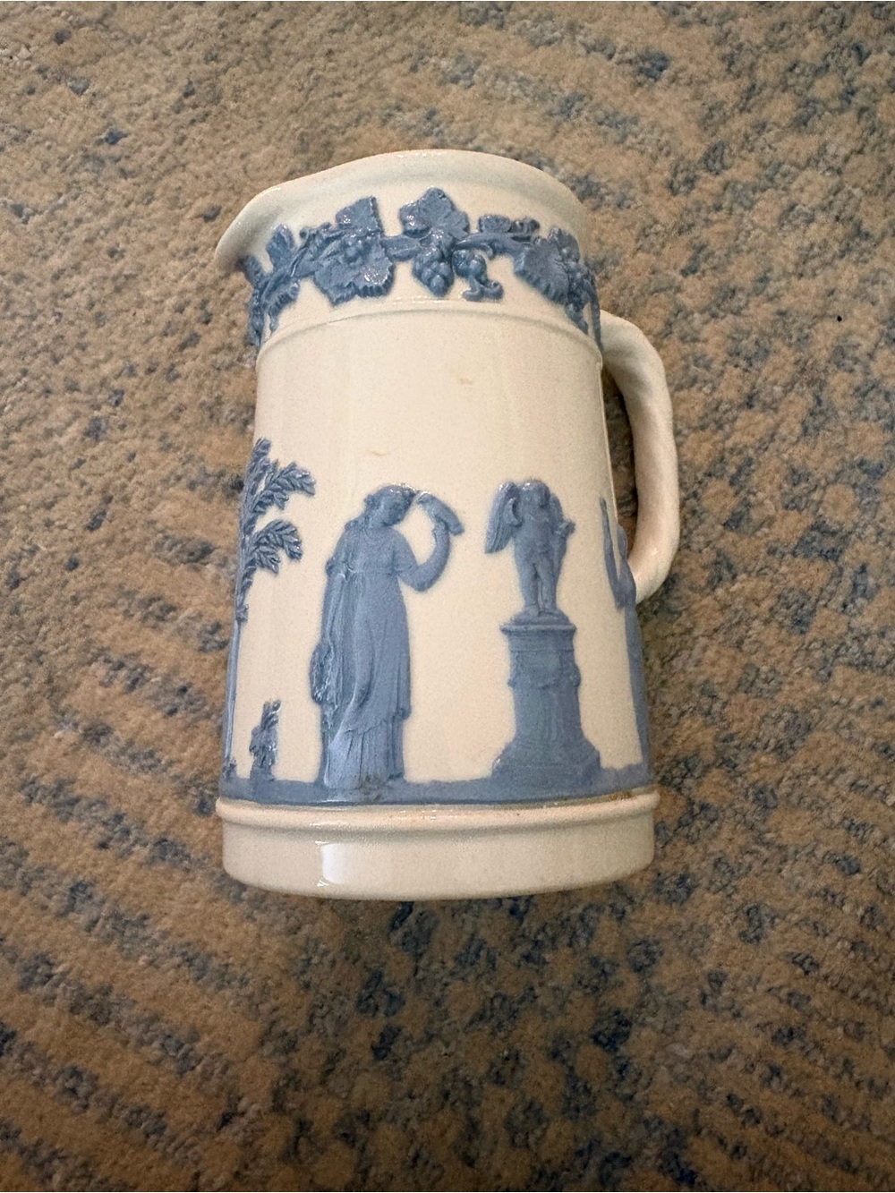 Wedgwood Blue and White Jasperware Relief Pitcher
